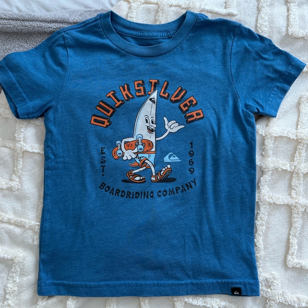 Quiksilver Kids Tee in Blue with Surf Graphic Small